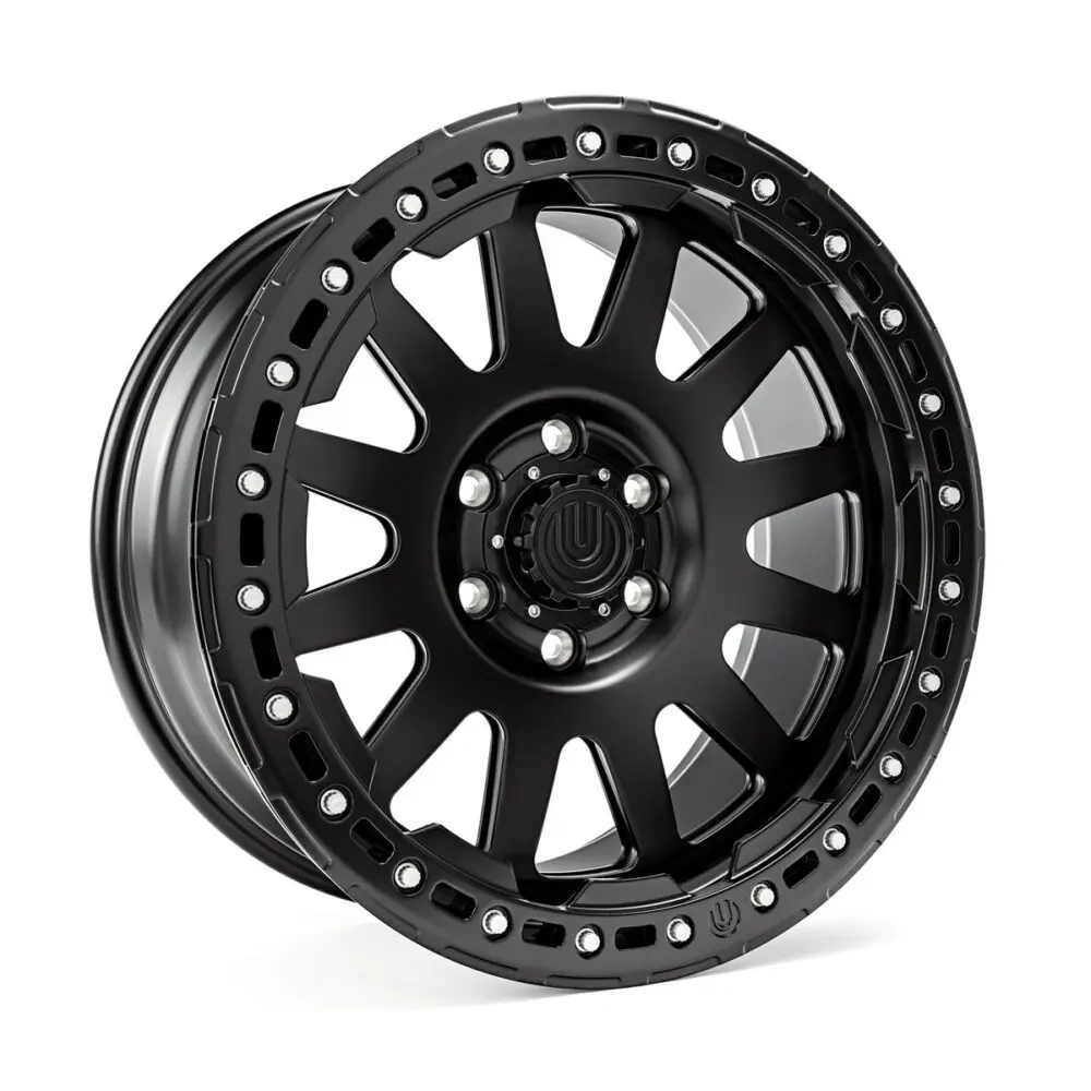 Unplugged Performance- UP03- Satin Black- Beadlock face tilted view