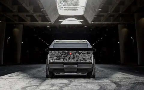 Digital Camo Wrapped Tesla Cybertruck - UP CYBERHEX Wheels in Satin Black