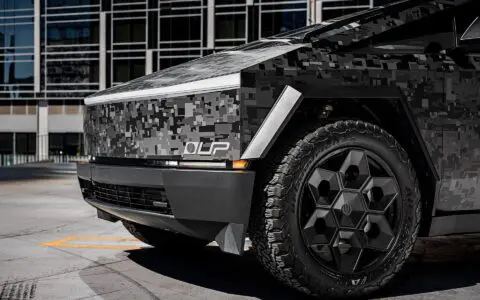 Digital Camo Wrapped Tesla Cybertruck - UP CYBERHEX Wheels in Satin Black