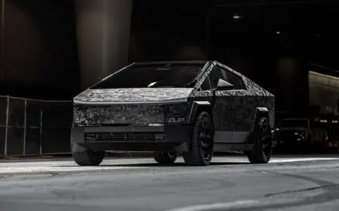 Digital Camo Wrapped Tesla Cybertruck - UP CYBERHEX Wheels in Satin Black