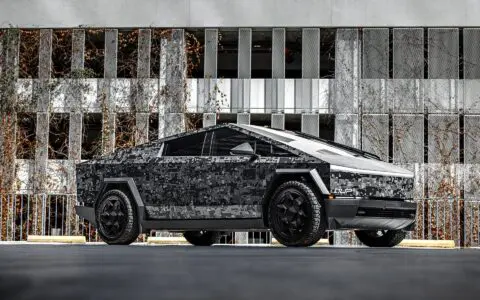 Digital Camo Wrapped Tesla Cybertruck - UP CYBERHEX Wheels in Satin Black