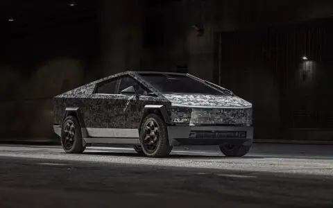 Digital Camo Wrapped Tesla Cybertruck - UP CYBERHEX Wheels in Satin Black