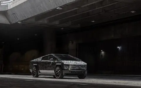 Digital Camo Wrapped Tesla Cybertruck - UP CYBERHEX Wheels in Satin Black