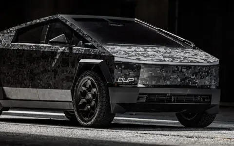 Digital Camo Wrapped Tesla Cybertruck - UP CYBERHEX Wheels in Satin Black
