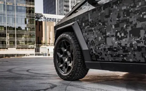 Digital Camo Wrapped Tesla Cybertruck - UP CYBERHEX Wheels in Satin Black