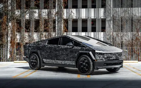 Digital Camo Wrapped Tesla Cybertruck - UP CYBERHEX Wheels in Satin Black