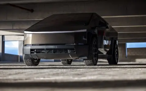 Pure Platinum Wrapped Tesla Cybertruck - UP CYBRHEX Wheels in Satin Black
