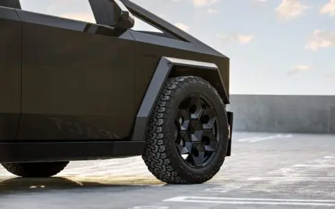 Pure Platinum Wrapped Tesla Cybertruck - UP CYBRHEX Wheels in Satin Black