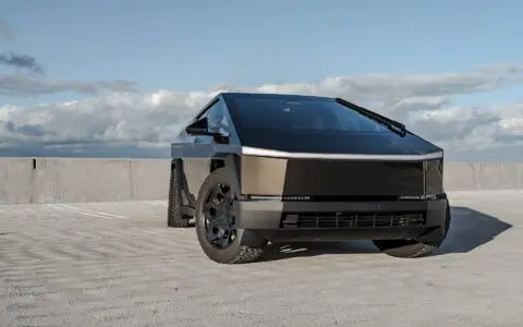 Pure Platinum Wrapped Tesla Cybertruck - UP CYBRHEX Wheels in Satin Black