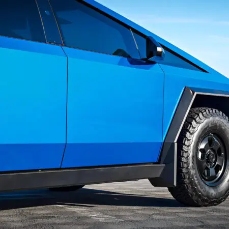 Matte Blue Tesla Cybertruck With UP.FIT Forged Police Car Wheels In Satin Black Image 10