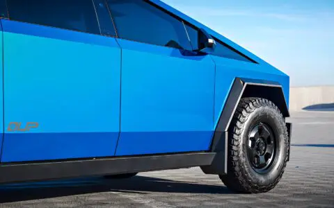 Matte Blue Tesla Cybertruck With UP.FIT Forged Police Car Wheels In Satin Black Image 10