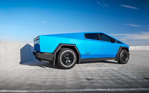 Matte Blue Tesla Cybertruck With UP.FIT Forged Police Car Wheels In Satin Black Image 11