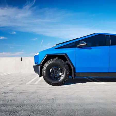 Matte Blue Tesla Cybertruck With UP.FIT Forged Police Car Wheels In Satin Black Image 2
