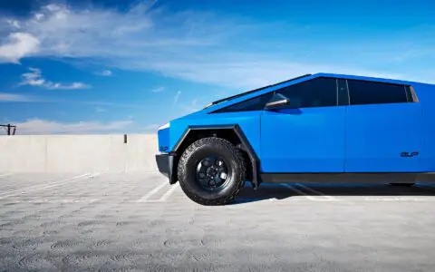 Matte Blue Tesla Cybertruck With UP.FIT Forged Police Car Wheels In Satin Black Image 2