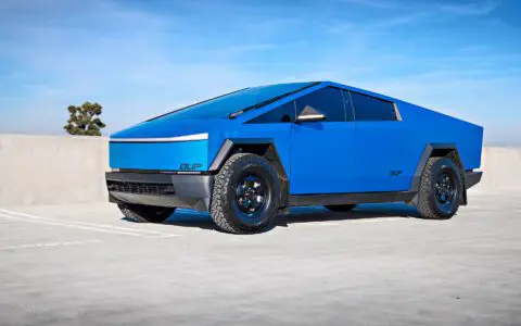 Matte Blue Tesla Cybertruck With UP.FIT Forged Police Car Wheels In Satin Black Image 3