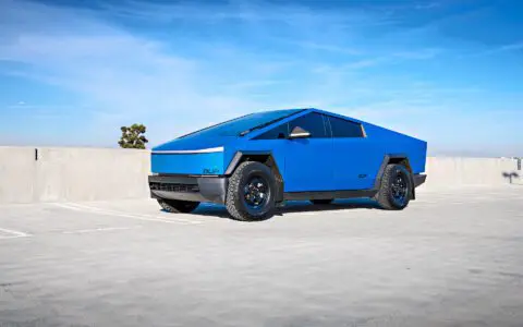 Matte Blue Tesla Cybertruck With UP.FIT Forged Police Car Wheels In Satin Black Image 4