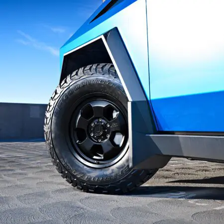 Matte Blue Tesla Cybertruck With UP.FIT Forged Police Car Wheels In Satin Black Image 6