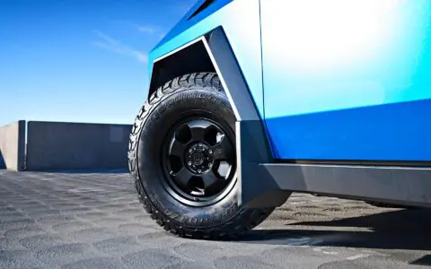 Matte Blue Tesla Cybertruck With UP.FIT Forged Police Car Wheels In Satin Black Image 6