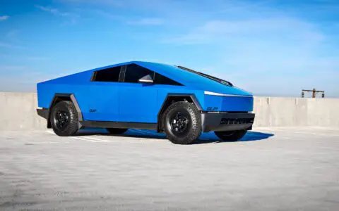 Matte Blue Tesla Cybertruck With UP.FIT Forged Police Car Wheels In Satin Black Image 8