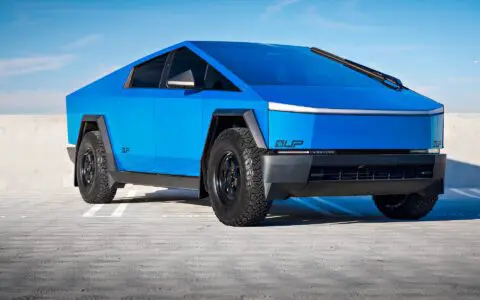 Matte Blue Tesla Cybertruck With UP.FIT Forged Police Car Wheels In Satin Black Image 9