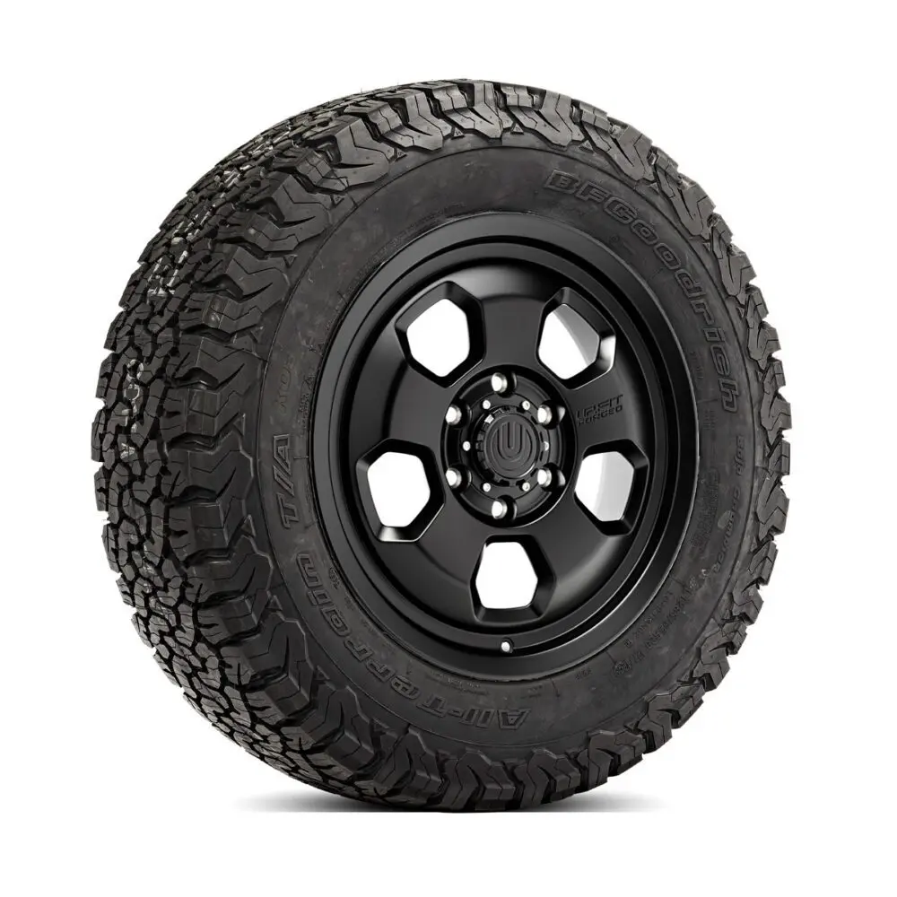 Tesla Cybertruck 20 inch UP.FIT Forged PD Wheel and Tire Package in Satin Black with BFGoodrich K03 Tires Image (1)