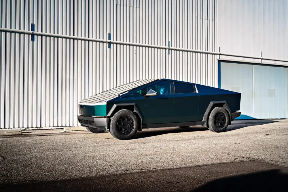 Forest Green Wrapped Tesla Cybertruck with Gloss Black CYBRHEX Forged Wheels