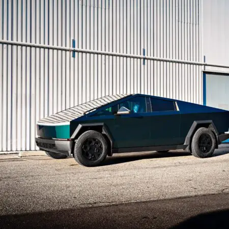 Forest Green Wrapped Tesla Cybertruck with Gloss Black CYBRHEX Forged Wheels
