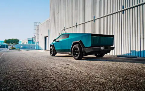 Forest Green Wrapped Tesla Cybertruck with Gloss Black CYBRHEX Forged Wheels