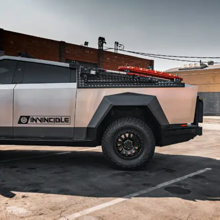 INVINCIBLE Cybertruck with Steel Bumpers and Carbon Fiber Hood and Fenders on UP-03 Forged Beadlock Wheels