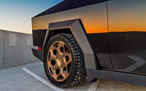 Gloss Black Wrapped Tesla Cybertruck on 24 inch Bronze CYBRHEX Forged Wheels