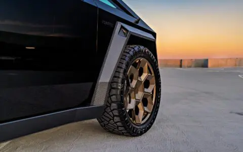 Gloss Black Wrapped Tesla Cybertruck on 24 inch Bronze CYBRHEX Forged Wheels