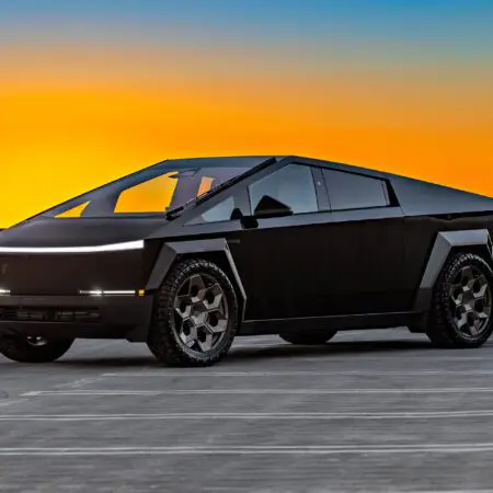 Gloss Black Wrapped Tesla Cybertruck on 24 inch Bronze CYBRHEX Forged Wheels