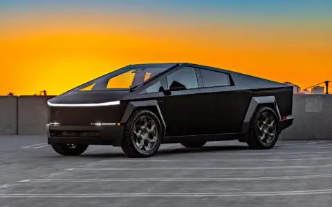 Gloss Black Wrapped Tesla Cybertruck on 24 inch Bronze CYBRHEX Forged Wheels