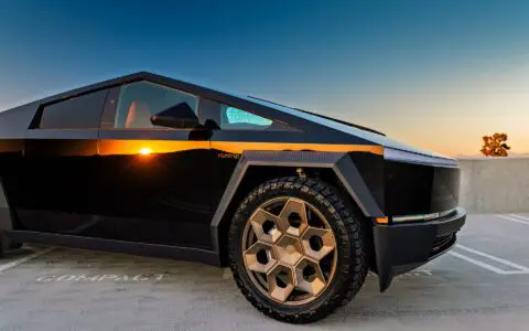 Gloss Black Wrapped Tesla Cybertruck on 24 inch Bronze CYBRHEX Forged Wheels