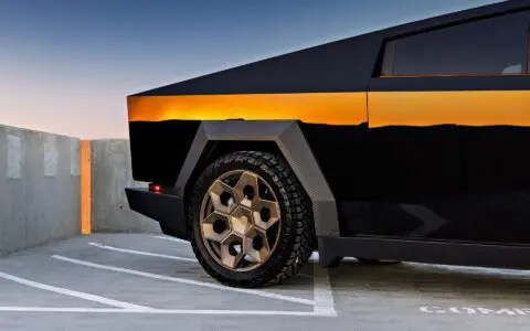 Gloss Black Wrapped Tesla Cybertruck on 24 inch Bronze CYBRHEX Forged Wheels