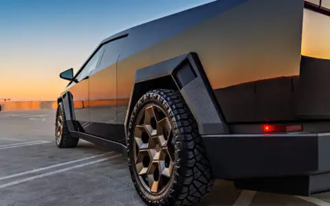 Gloss Black Wrapped Tesla Cybertruck on 24 inch Bronze CYBRHEX Forged Wheels