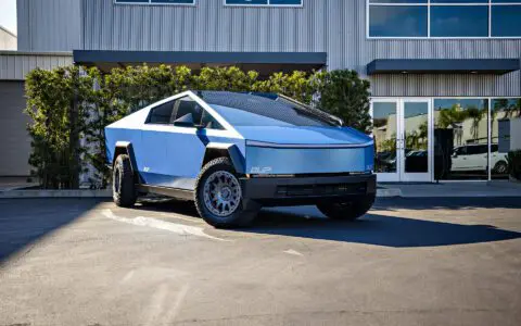 Gloss Dusk Sky Blue Tesla Cybertruck - UP-03 Forged Beadlock Wheels in Satin Titanium