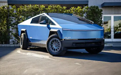 Gloss Dusk Sky Blue Tesla Cybertruck - UP-03 Forged Beadlock Wheels in Satin Titanium