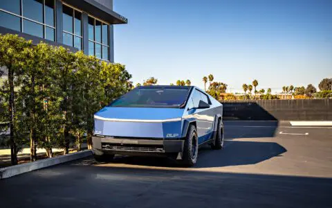 Gloss Dusk Sky Blue Tesla Cybertruck - UP-03 Forged Beadlock Wheels in Satin Titanium