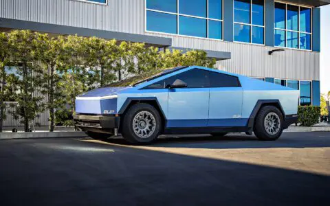 Gloss Dusk Sky Blue Tesla Cybertruck - UP-03 Forged Beadlock Wheels in Satin Titanium