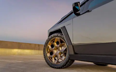 Magnesium Grey Wrapped Tesla Cybertruck on 24 inch CYBRHEX Forged Wheels in Satin Bronze