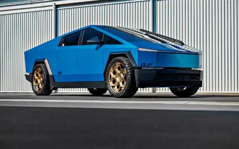 DennisCW's Gloss Metallic Blue Tesla Wrapped Cybertruck on 24 inch CYBRHEX Forged Wheels in Satin Bronze