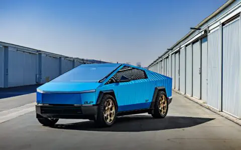 DennisCW's Gloss Metallic Blue Tesla Wrapped Cybertruck on 24 inch CYBRHEX Forged Wheels in Satin Bronze
