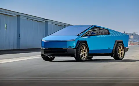 DennisCW's Gloss Metallic Blue Tesla Wrapped Cybertruck on 24 inch CYBRHEX Forged Wheels in Satin Bronze