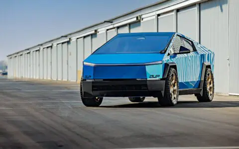 DennisCW's Gloss Metallic Blue Tesla Wrapped Cybertruck on 24 inch CYBRHEX Forged Wheels in Satin Bronze