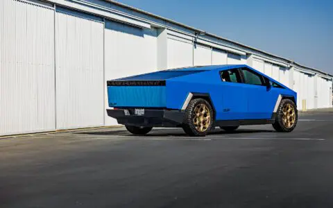 DennisCW's Gloss Metallic Blue Tesla Wrapped Cybertruck on 24 inch CYBRHEX Forged Wheels in Satin Bronze