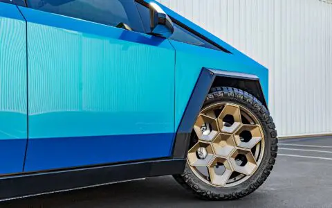DennisCW's Gloss Metallic Blue Tesla Wrapped Cybertruck on 24 inch CYBRHEX Forged Wheels in Satin Bronze