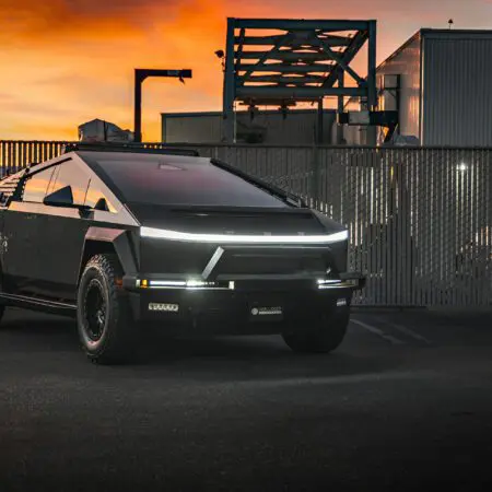 Gloss Gray Wrapped INVINCIBLE Tesla Cybertruck on 18 inch UP-03 Forged Beadlock Wheels