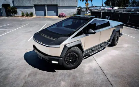 Cybertruck with Front and Rear Invincible Steel Bumpers, UP-03 Beadlock Forged Wheels, and Bedliner Finished Carbon Fiber Parts