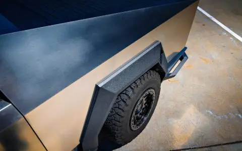 Cybertruck with Front and Rear Invincible Steel Bumpers, UP-03 Beadlock Forged Wheels, and Bedliner Finished Carbon Fiber Parts